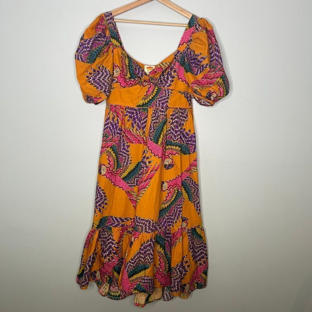 farm rio beaded macaws midi dress Puff Sleeve Size Sm… Formal dress